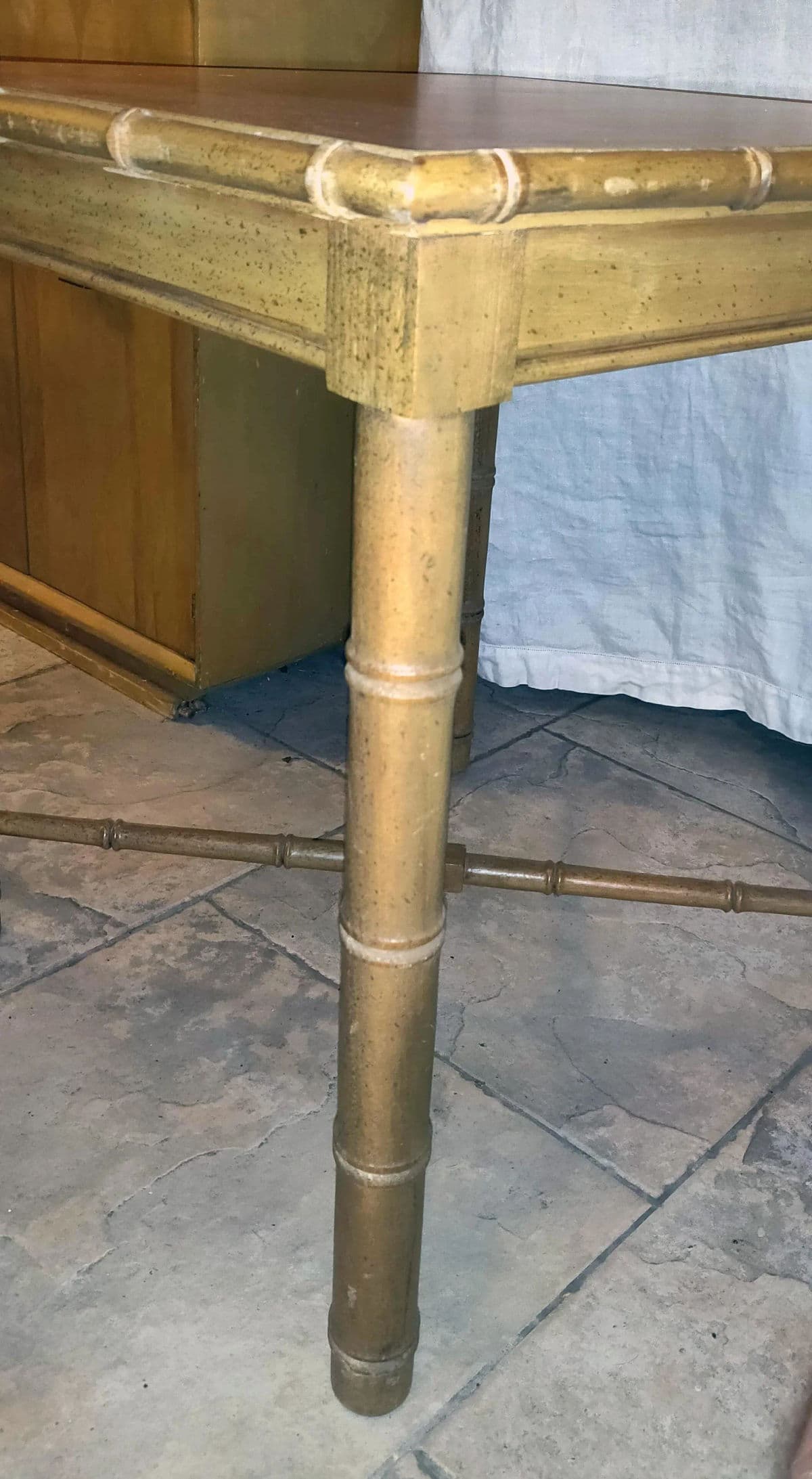 Vintage Aesthetic Movement R J Horner Wood Formica Topped Faux Bamboo Rattan Side Table - Thumbnail 8