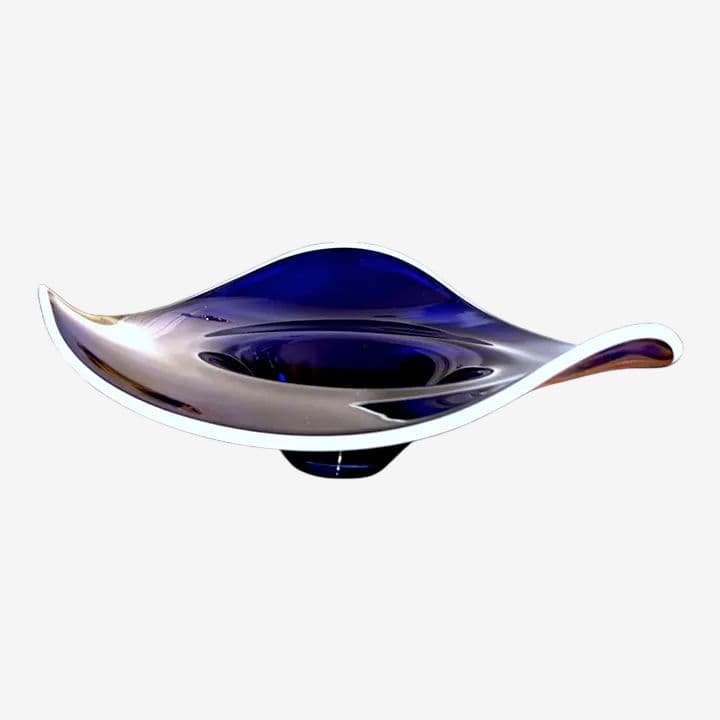 1970s Cobalt Blue Hand Blown Asymmetric Anamorphic Glass Centerpiece Bowl, Czechia - Image 1