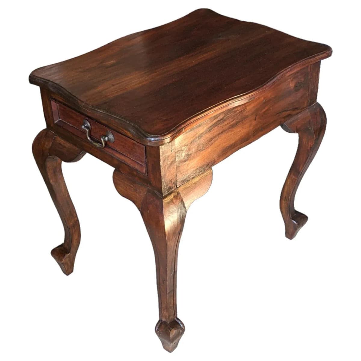 19th C Hand Tooled Louis XV Provencal Side Table Cabriole Legs & Serpentine Top - Thumbnail 3