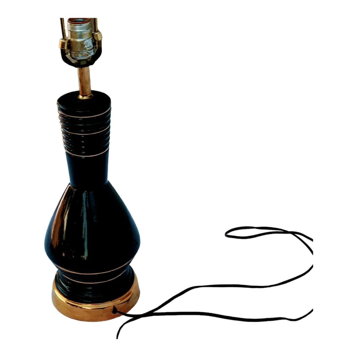 1940s Mid Mod Atiomic Gloss Black and Gold Ceramic Table Lamp - Thumbnail 11