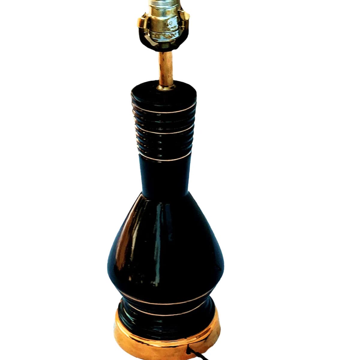 1940s Mid Mod Atiomic Gloss Black and Gold Ceramic Table Lamp - Thumbnail 7