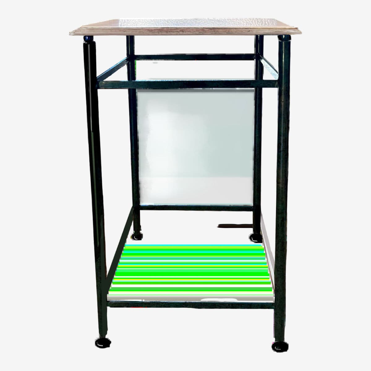 80's Tall Solid Painted Iron Metal Square Side Table With Removable Beveled Marble Top - Image 1