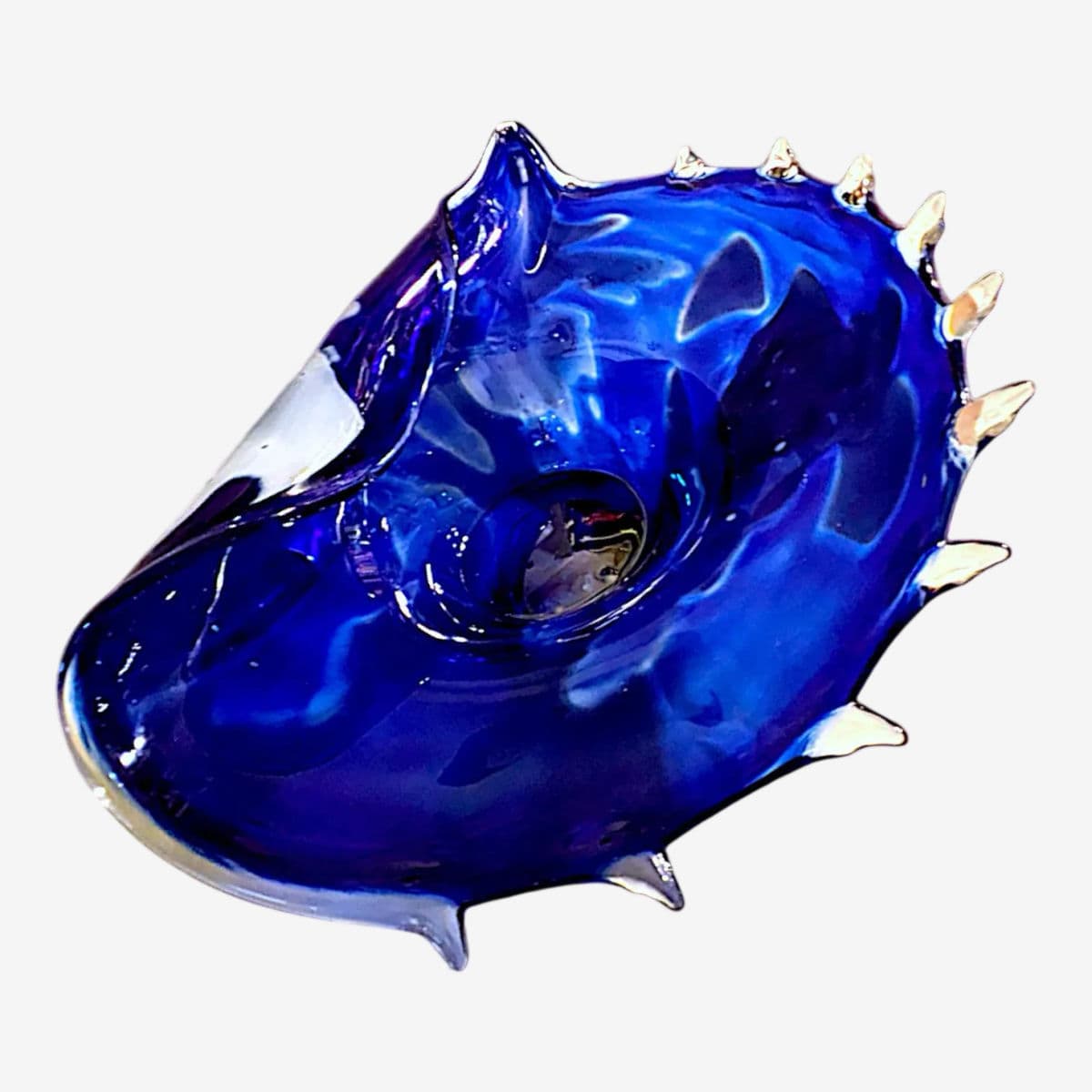 1980s Large Polish Blue and White Swirled Hand Blown Conch Shell Shaped Centerpiece Bowl - Image 1