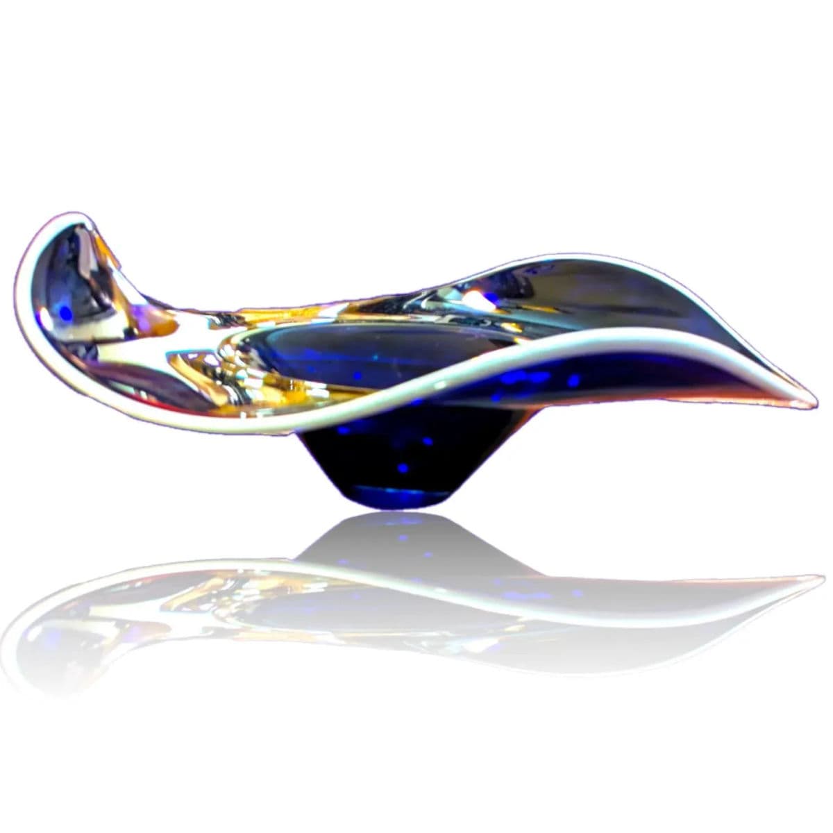 1970s Cobalt Blue Hand Blown Asymmetric Anamorphic Glass Centerpiece Bowl, Czechia - Thumbnail 3
