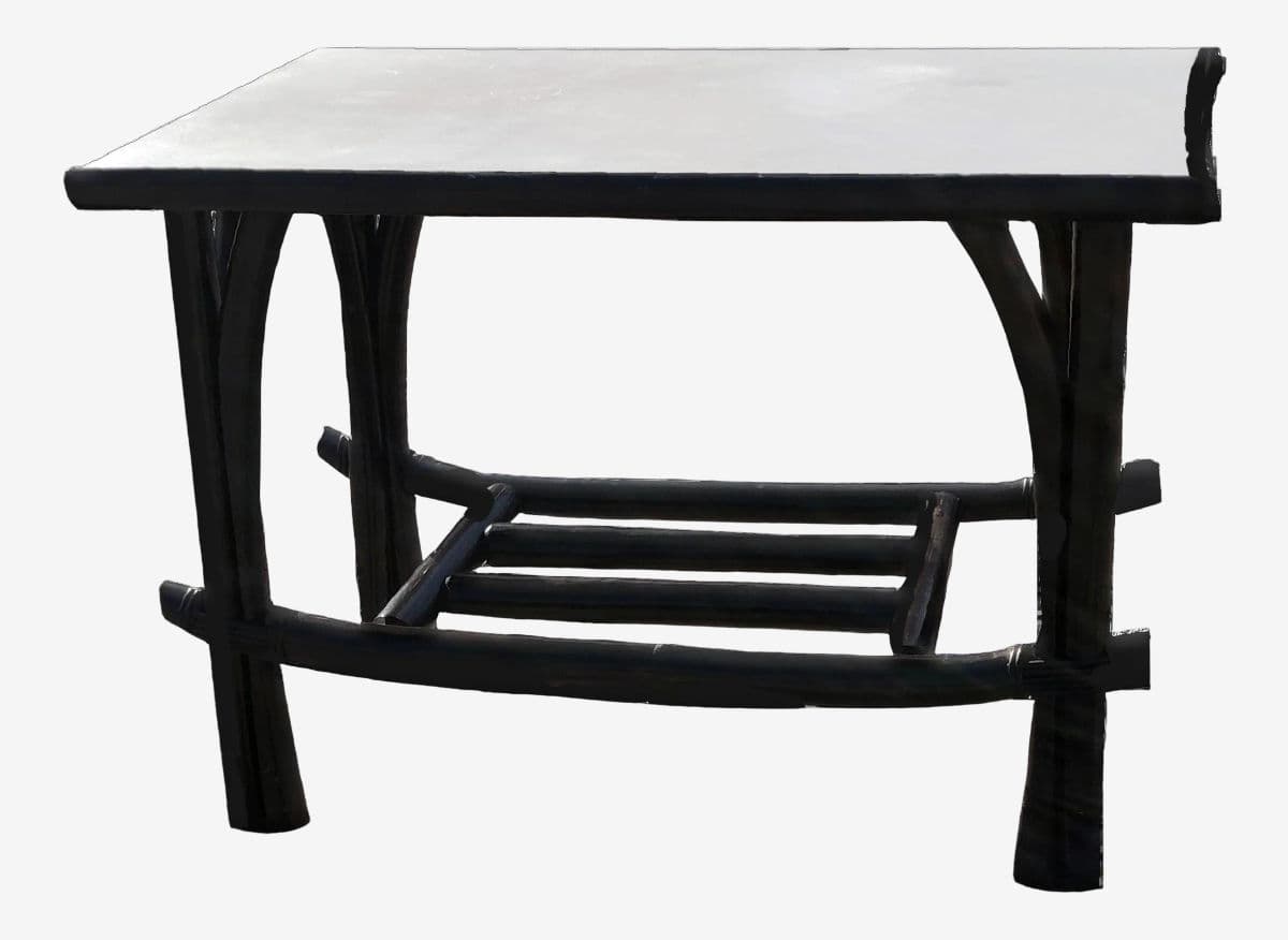 Black Rattan Rectangular Two Tiered White Formica Topped Side Coffee Table - Image 1