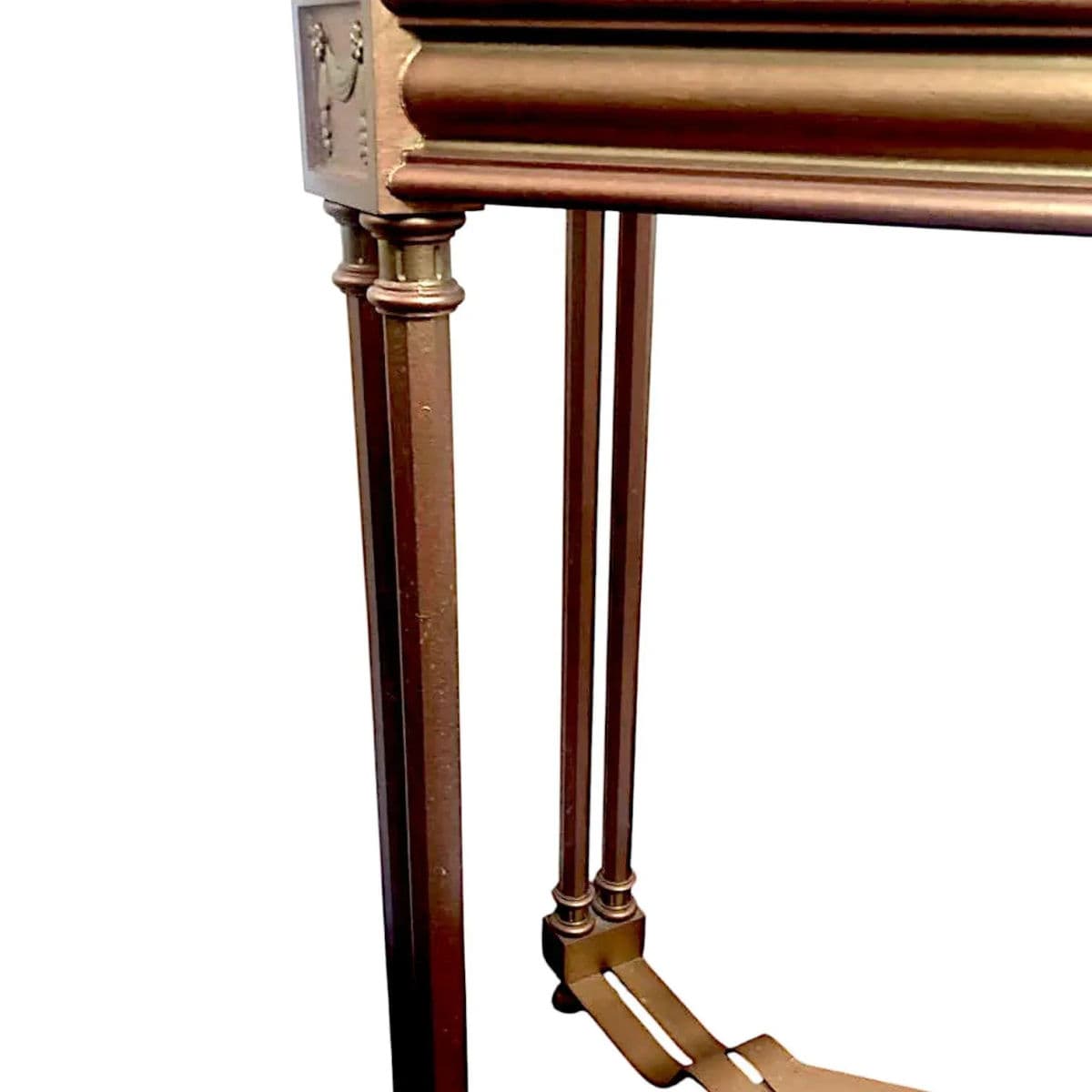 Hollywood Regency Gilded Metal Console Table With Smoked Glass Octo Cut Top - Thumbnail 7