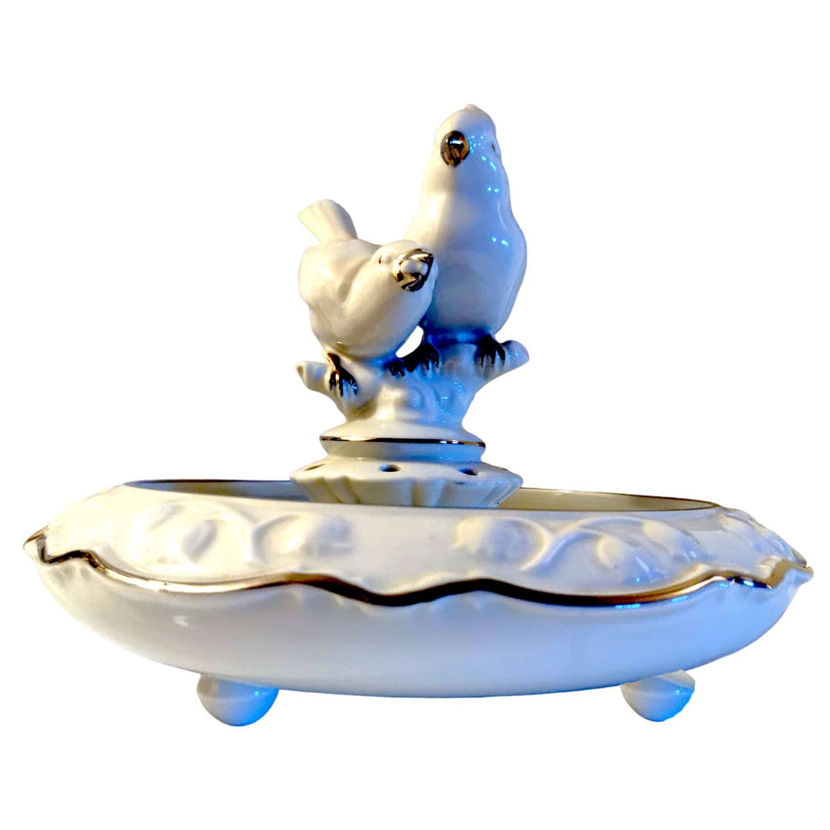 Dresden & Gerold Porzellan Bavaria Silver Trimmed Bird Bath Flower Frog 2 Piece Centerpiece - Thumbnail 3