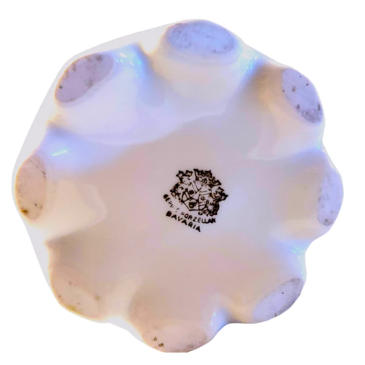 Dresden & Gerold Porzellan Bavaria Silver Trimmed Bird Bath Flower Frog 2 Piece Centerpiece - Thumbnail 7