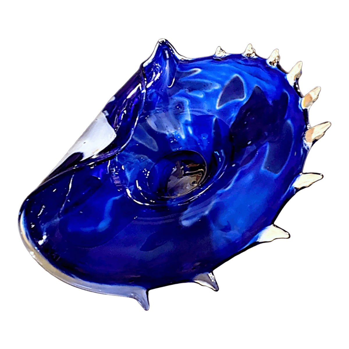1980s Large Polish Blue and White Swirled Hand Blown Conch Shell Shaped Centerpiece Bowl - Thumbnail 2