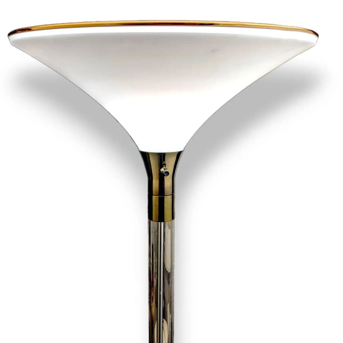 1980s Postmodern Lucite and Brass Lucite Torchiere With Wide Brim Acrylic Saucer Shade - Thumbnail 6