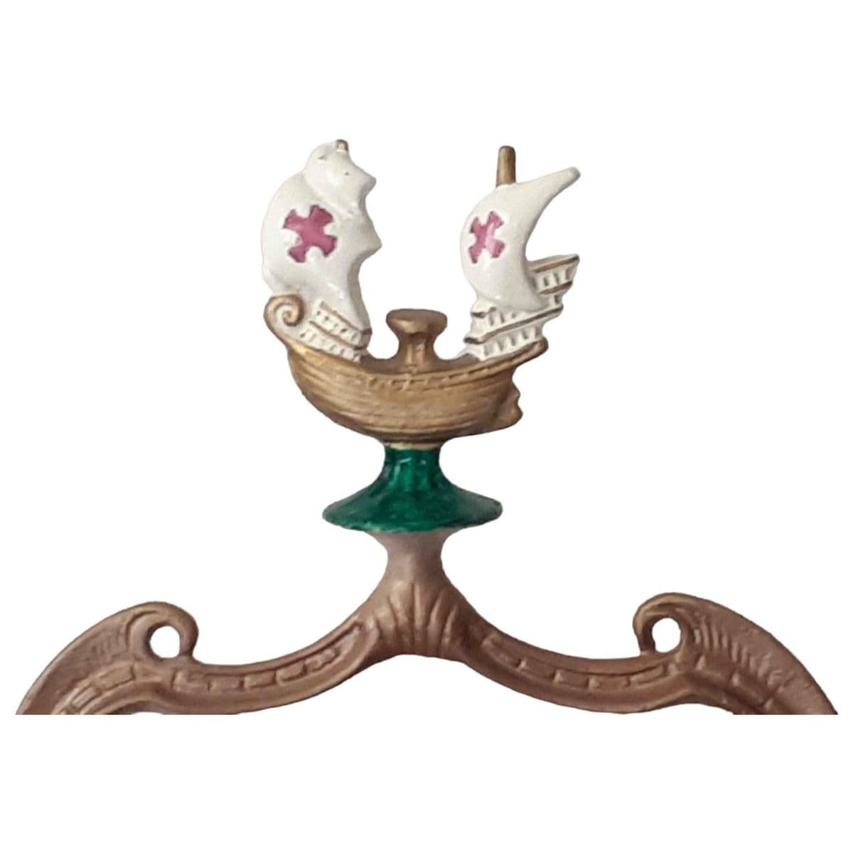 Whimsical Art Deco Painted Cast Iron Standing Ashtray With Stylized Sailing Ship Finial - Thumbnail 5