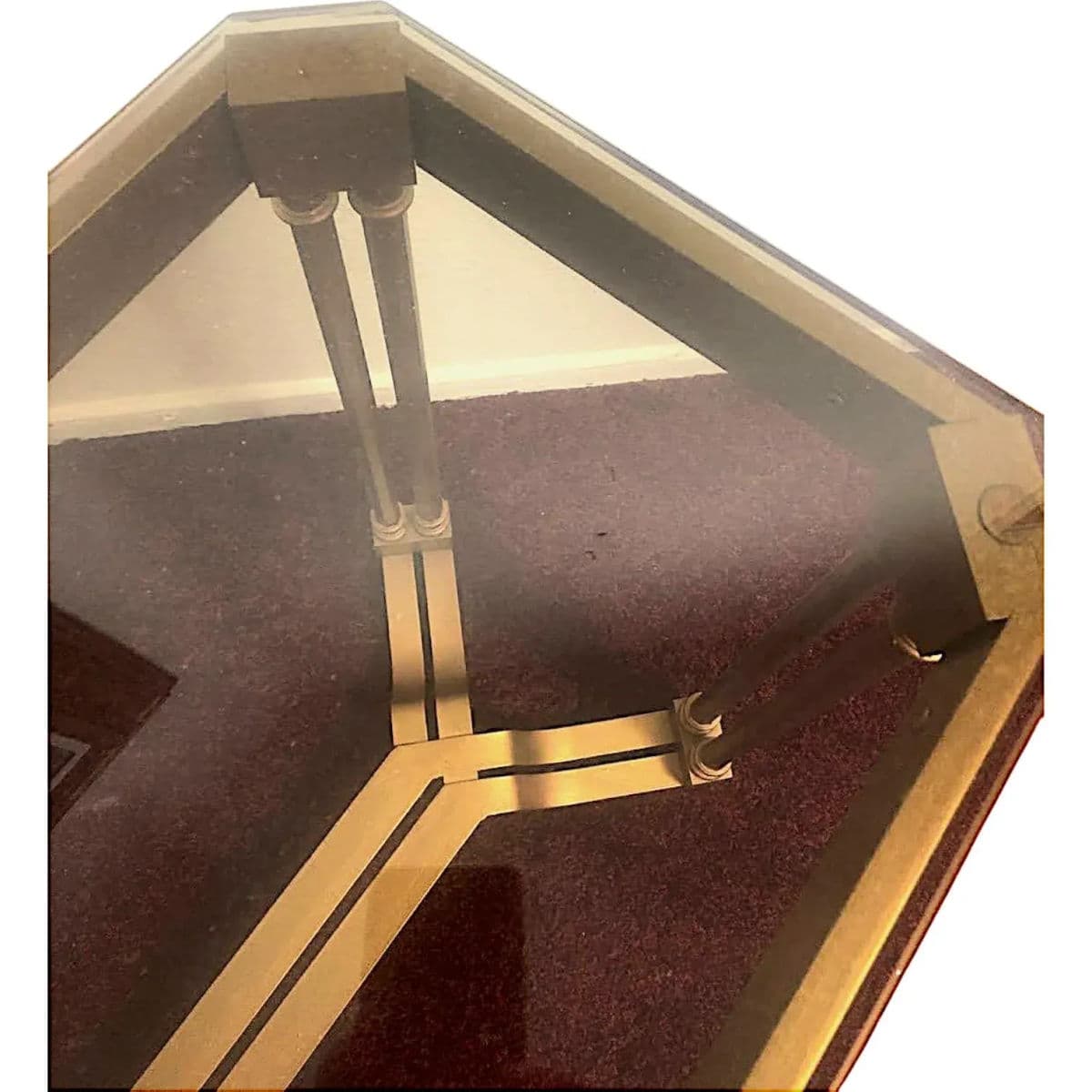 Hollywood Regency Gilded Metal Console Table With Smoked Glass Octo Cut Top - Thumbnail 8