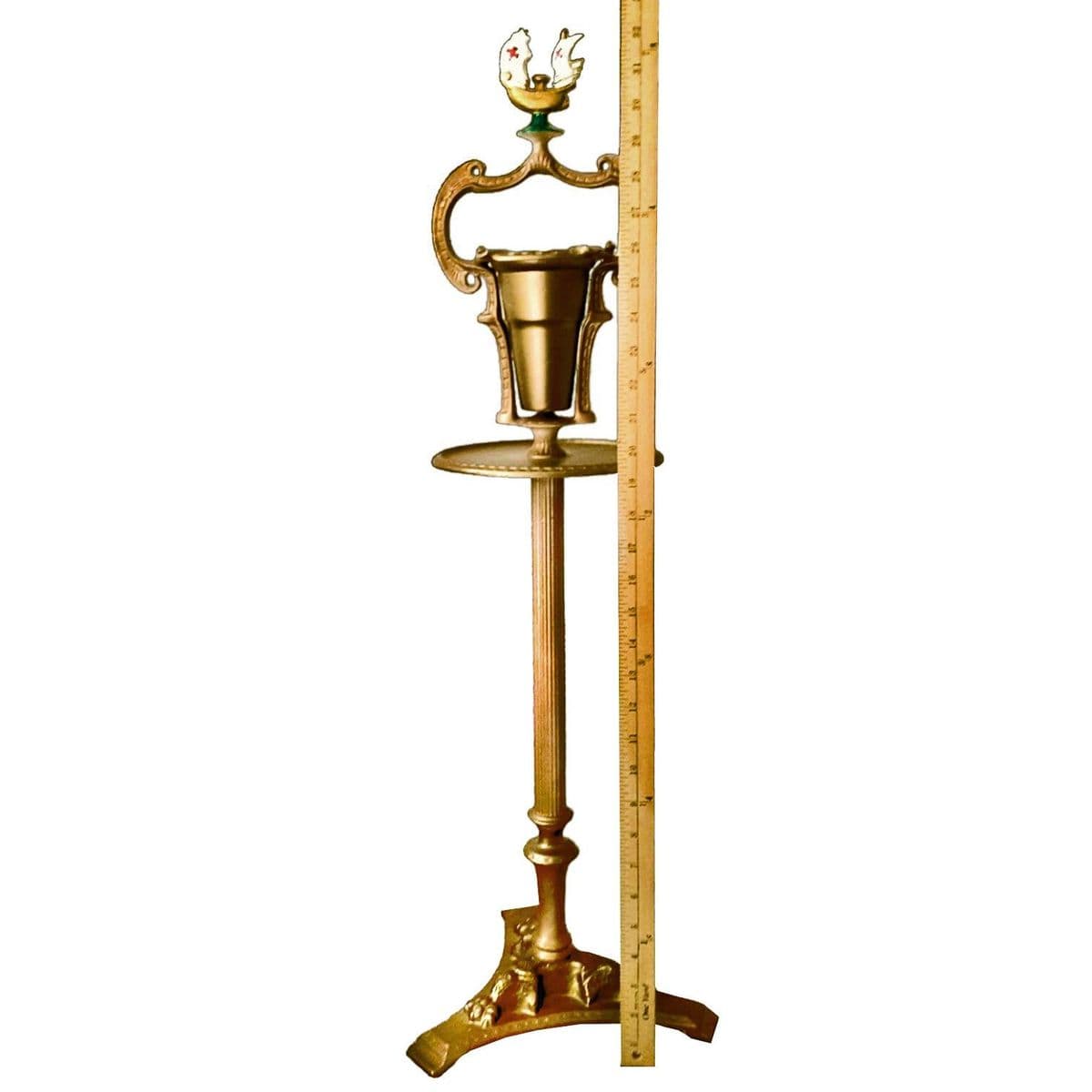 Whimsical Art Deco Painted Cast Iron Standing Ashtray With Stylized Sailing Ship Finial - Thumbnail 14