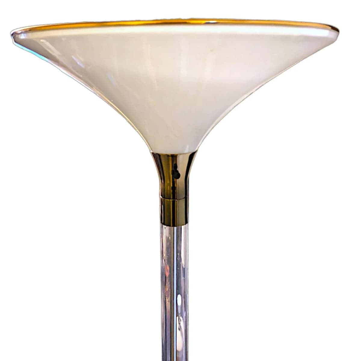 1980s Postmodern Lucite and Brass Lucite Torchiere With Wide Brim Acrylic Saucer Shade - Thumbnail 5
