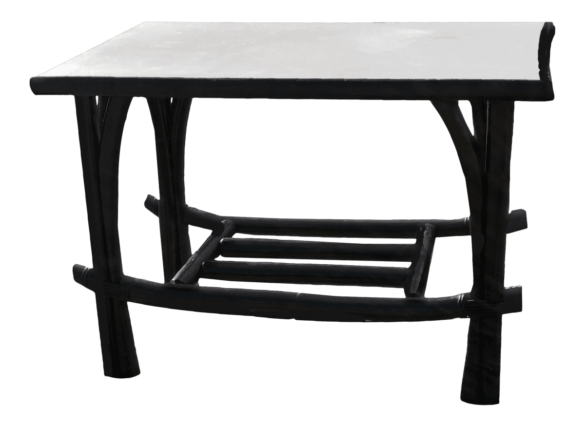 Black Rattan Rectangular Two Tiered White Formica Topped Side Coffee Table - Thumbnail 2