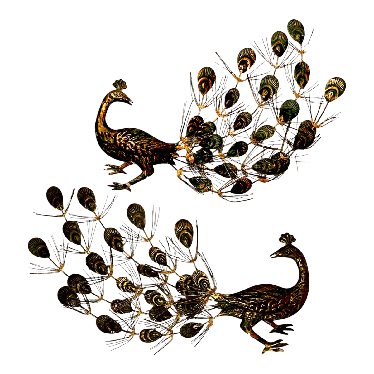 Vintage Facing Peacocks Wall Art Mid Hollywood Regnecy Original Metal Sculptures - A Pair - Thumbnail 2