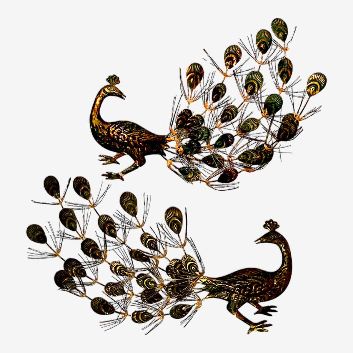 Vintage Facing Peacocks Wall Art Mid Hollywood Regnecy Original Metal Sculptures - A Pair - Image 1
