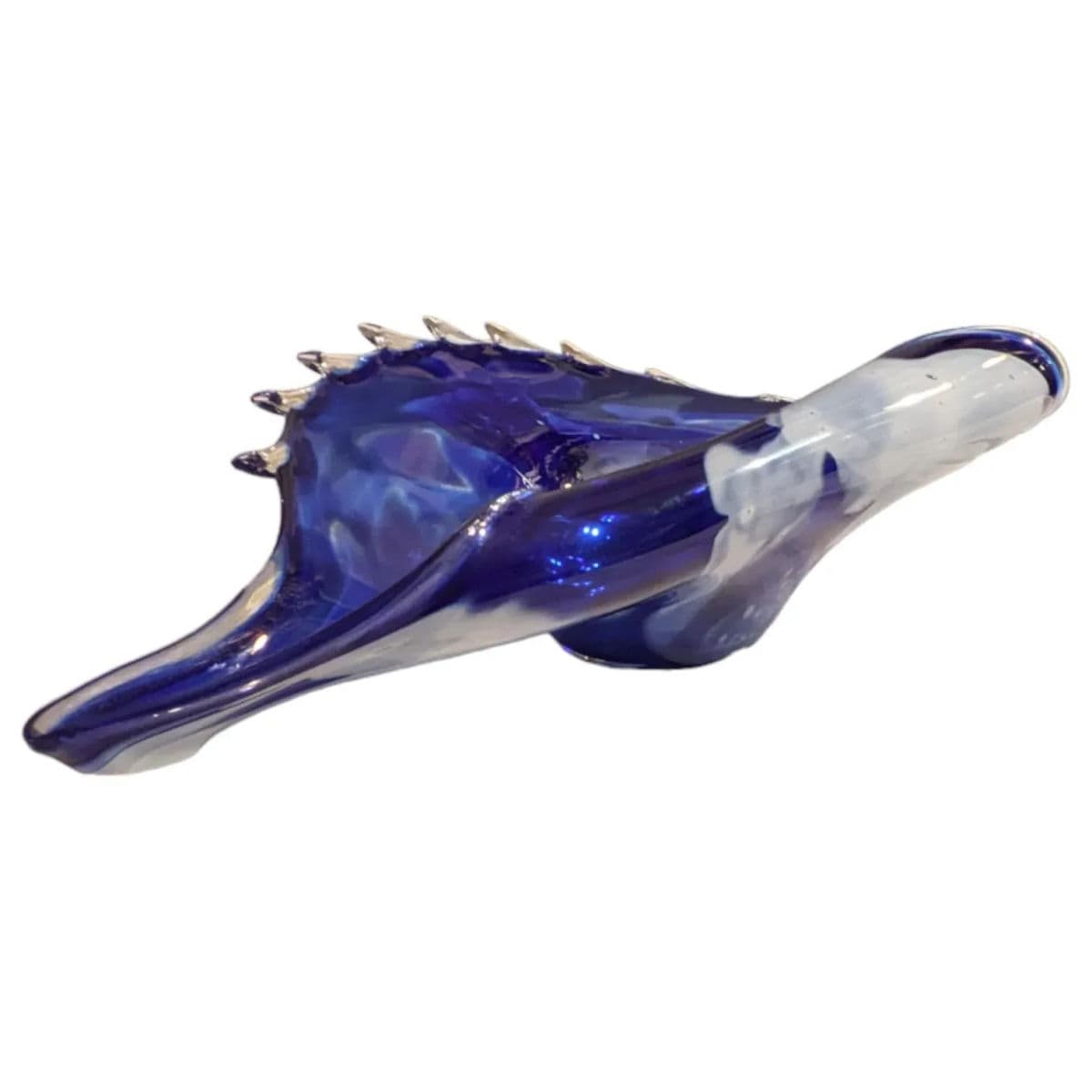 1980s Large Polish Blue and White Swirled Hand Blown Conch Shell Shaped Centerpiece Bowl - Thumbnail 12