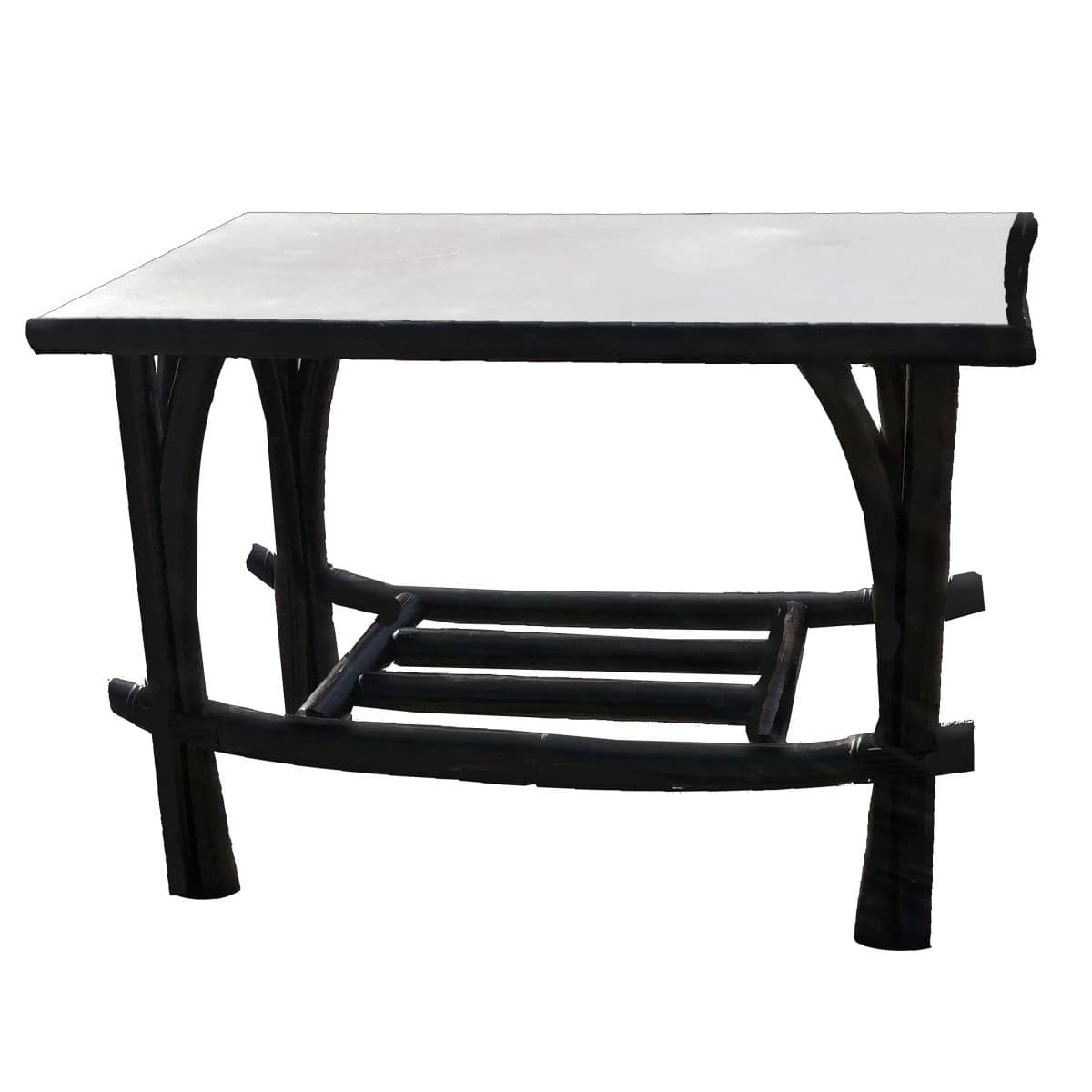 Black Rattan Rectangular Two Tiered White Formica Topped Side Coffee Table - Thumbnail 9