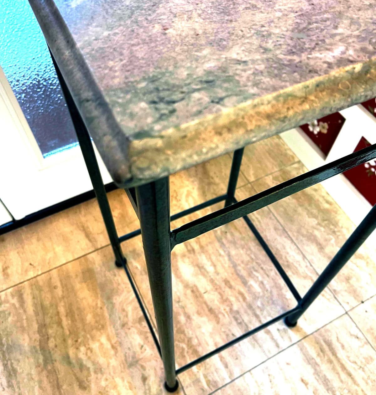 80's Tall Solid Painted Iron Metal Square Side Table With Removable Beveled Marble Top - Thumbnail 3