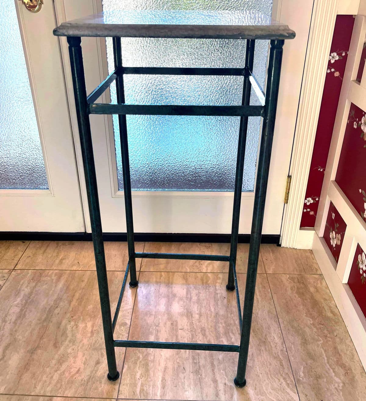80's Tall Solid Painted Iron Metal Square Side Table With Removable Beveled Marble Top - Thumbnail 9