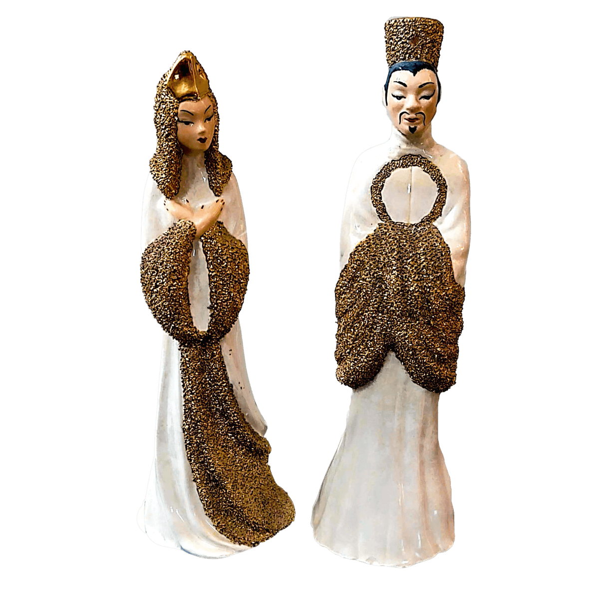 1950's Tall Vintage Chinoiserie Hand Crafted Figurines- a Pair - Thumbnail 2