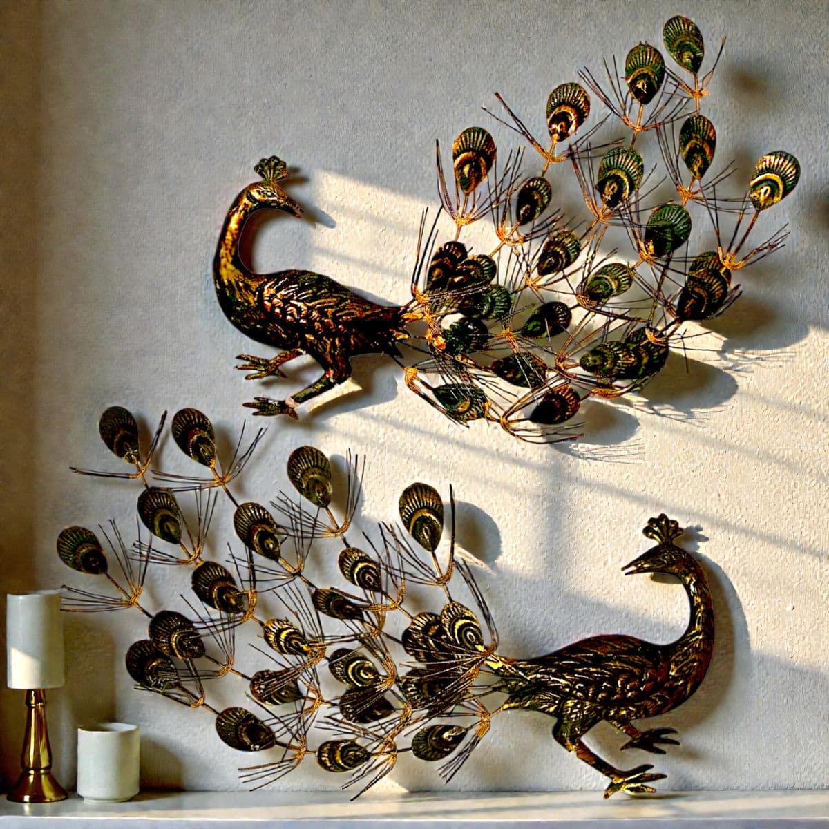 Vintage Facing Peacocks Wall Art Mid Hollywood Regnecy Original Metal Sculptures - A Pair - Thumbnail 6