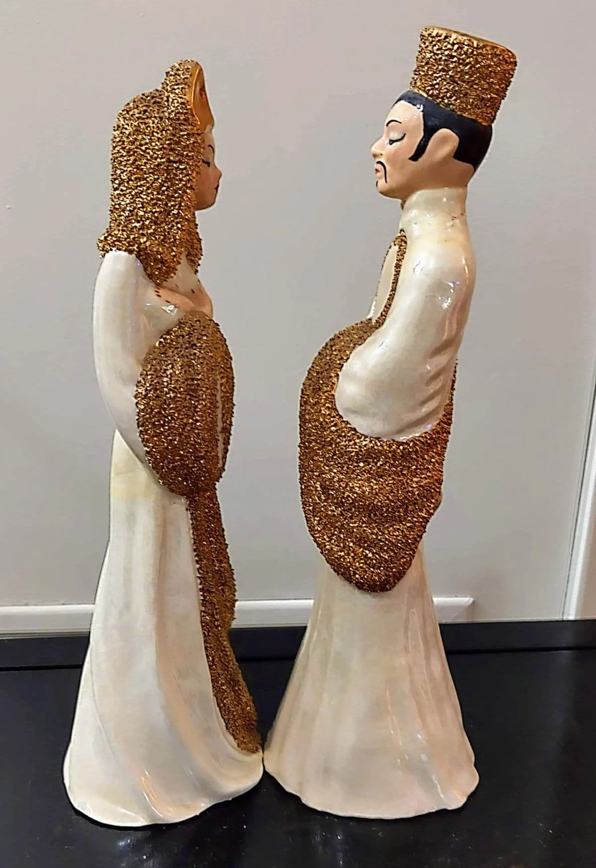 1950's Tall Vintage Chinoiserie Hand Crafted Figurines- a Pair - Thumbnail 3