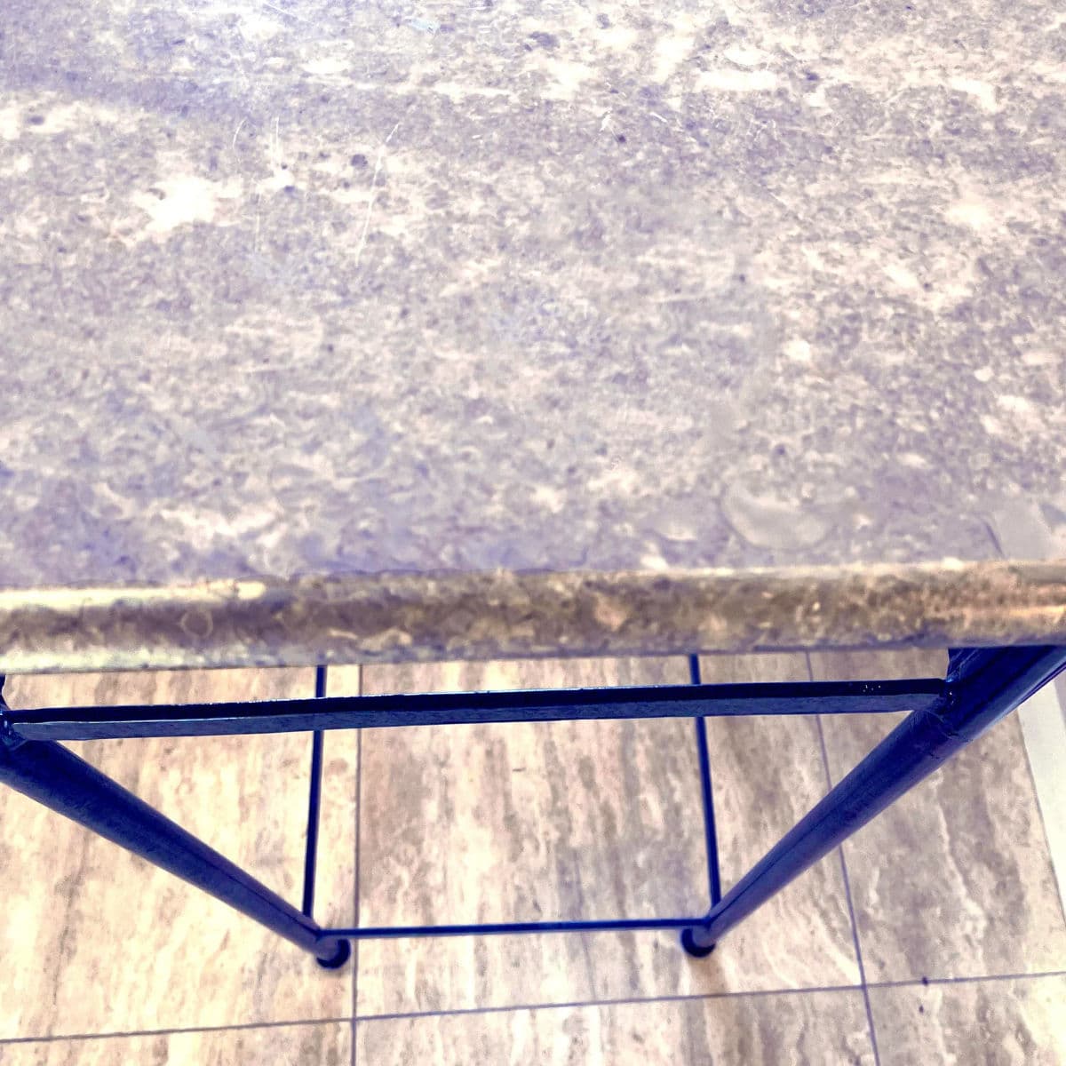 80's Tall Solid Painted Iron Metal Square Side Table With Removable Beveled Marble Top - Thumbnail 5