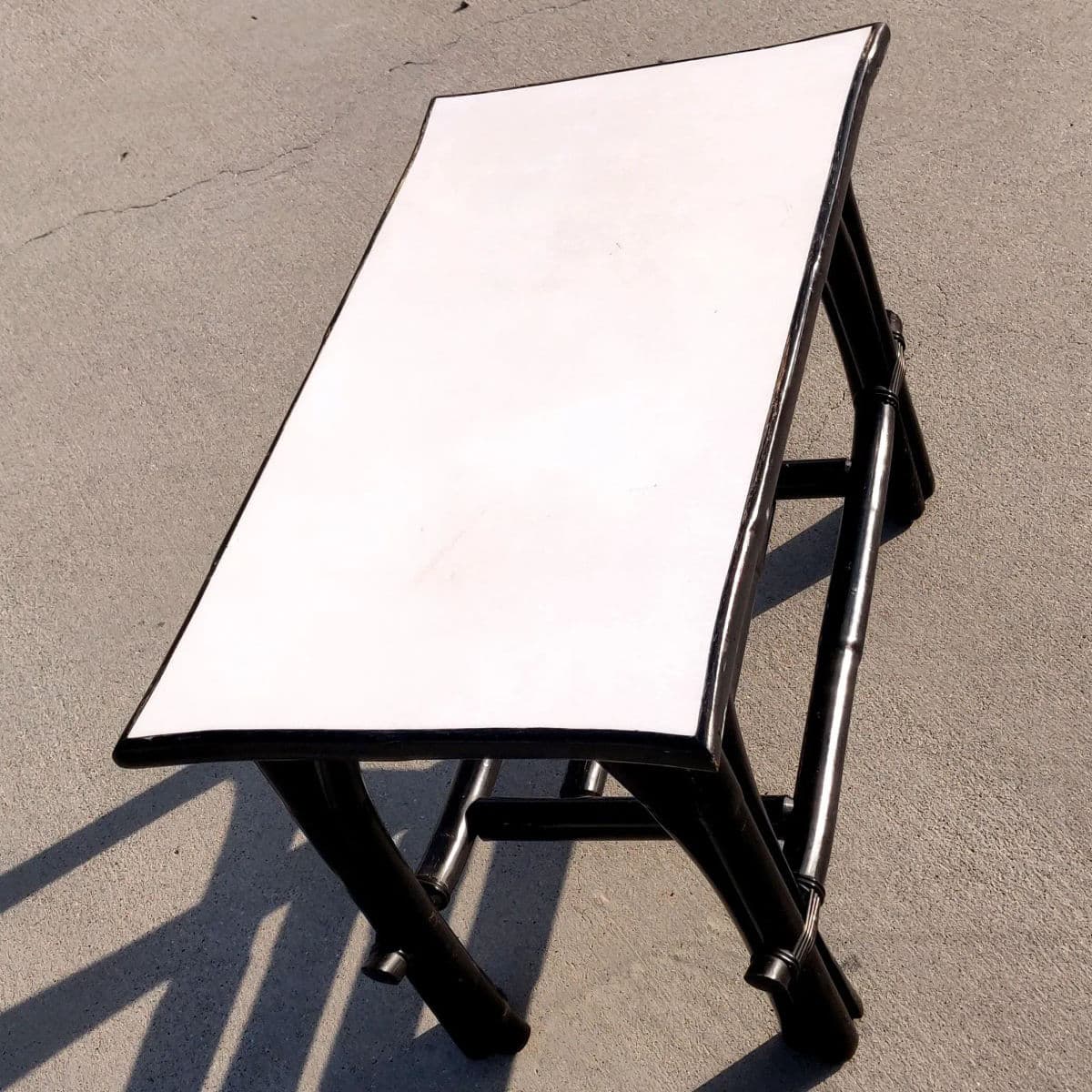 Black Rattan Rectangular Two Tiered White Formica Topped Side Coffee Table - Thumbnail 7