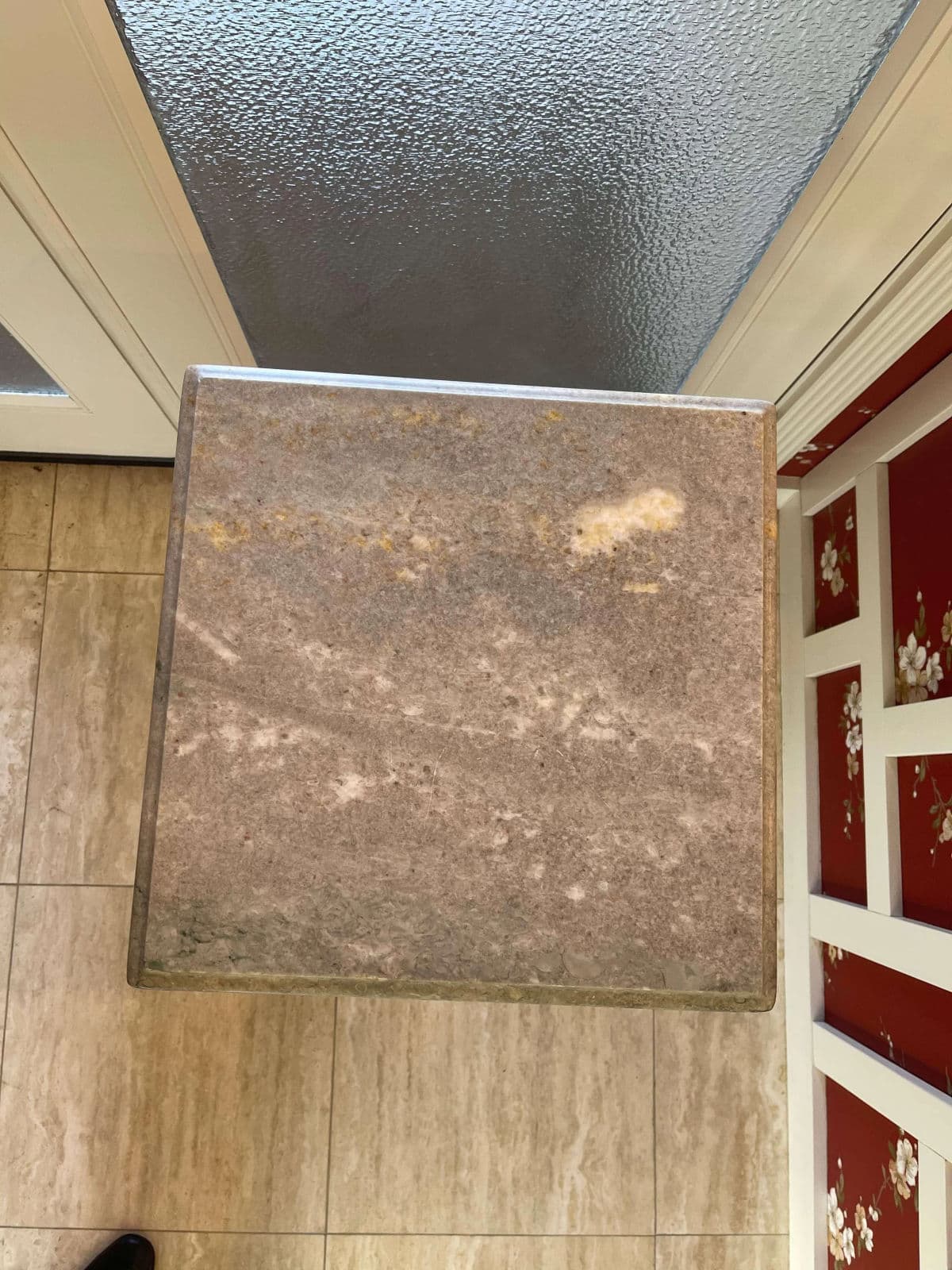 80's Tall Solid Painted Iron Metal Square Side Table With Removable Beveled Marble Top - Thumbnail 6