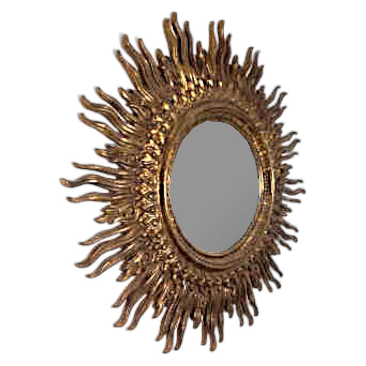 1970s Large 48" Syroco Sunburst Mirror Framed With Gilded Flames - Thumbnail 3