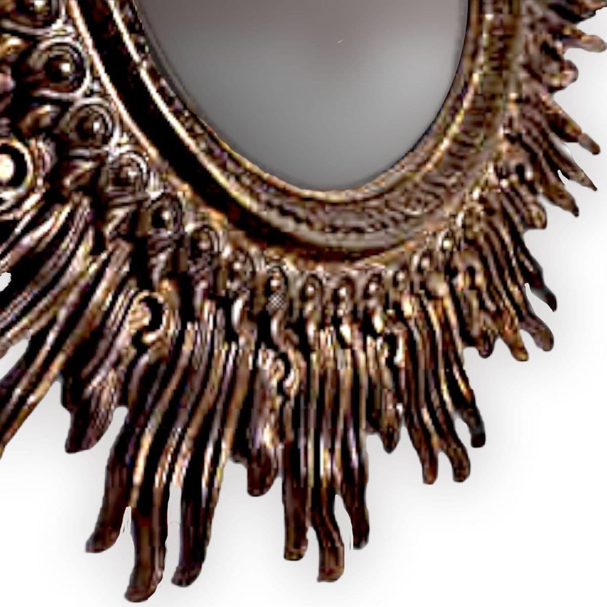 1970s Large 48" Syroco Sunburst Mirror Framed With Gilded Flames - Thumbnail 7