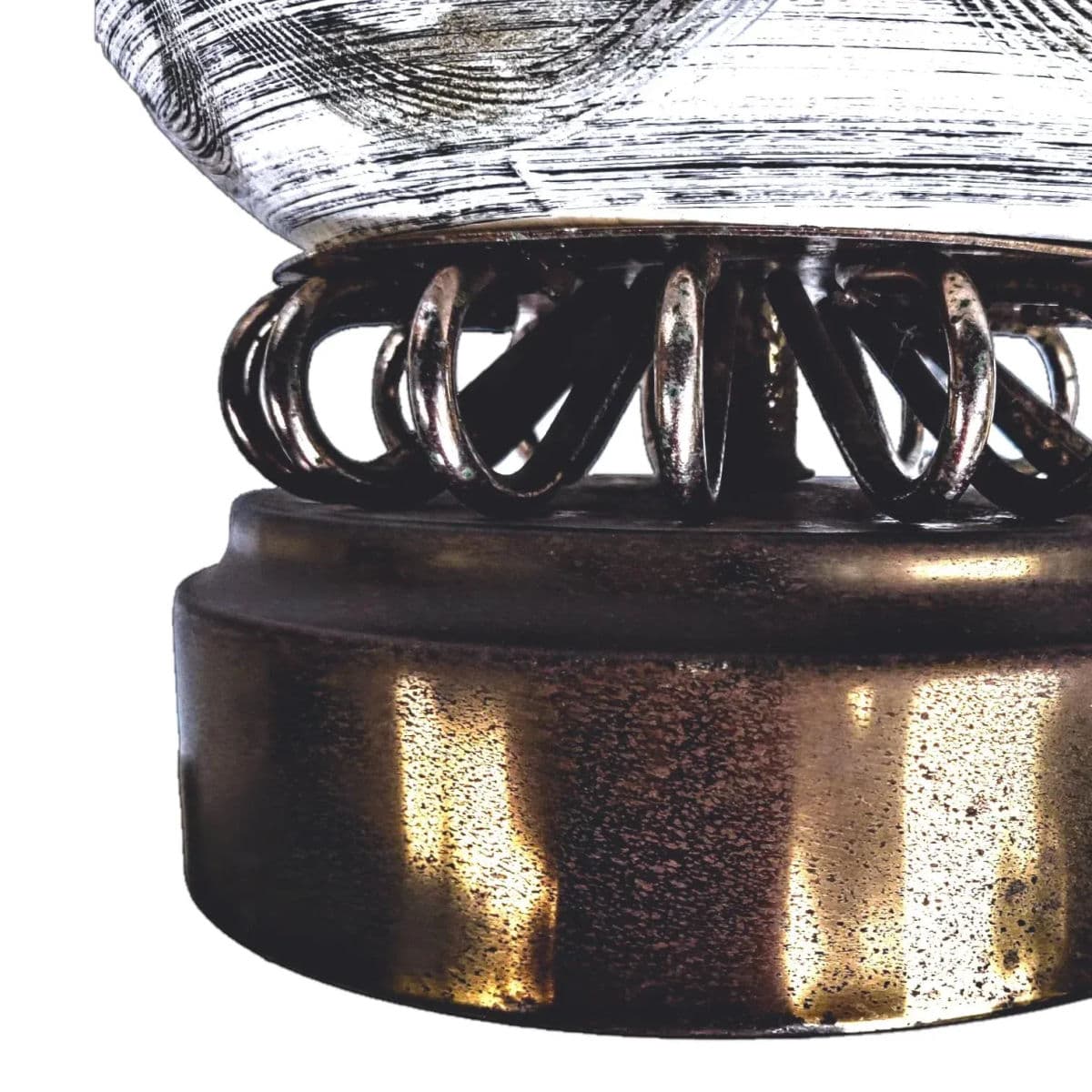 1970s Mid-Century Danish Modern Olive on Cream Sgraffito Ceramic and Brass Table Lamp - Thumbnail 7