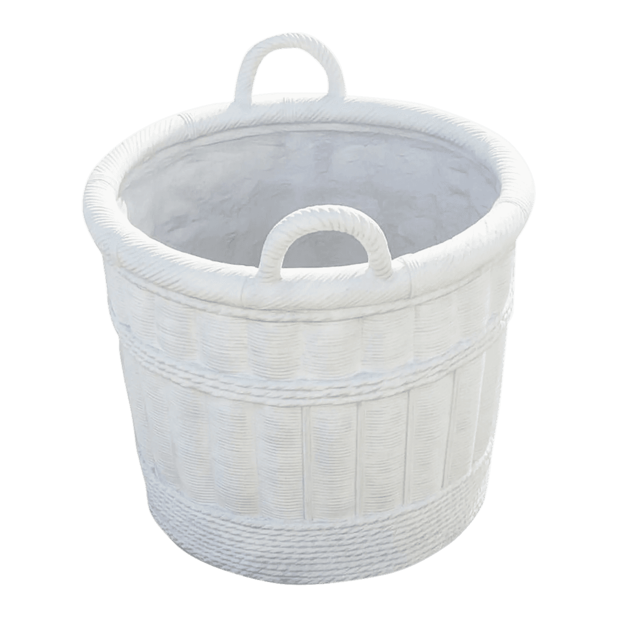 Large Pale Gray Cement Planter in the Shape of a Double Handled Wicker Gathering Basket - Thumbnail 2
