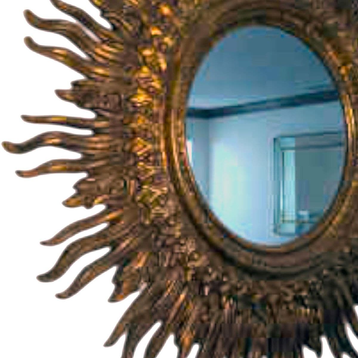 1970s Large 48" Syroco Sunburst Mirror Framed With Gilded Flames - Thumbnail 6