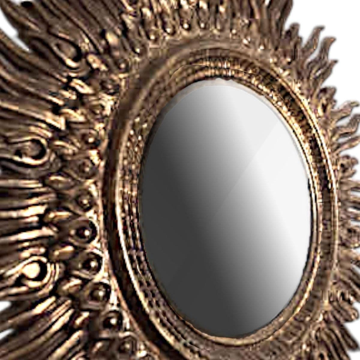1970s Large 48" Syroco Sunburst Mirror Framed With Gilded Flames - Thumbnail 5