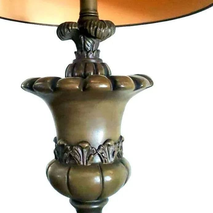 1970s Mid-Century Towering Green Toned Parcel Gilt Empire/Regency Table Lamp - Thumbnail 6