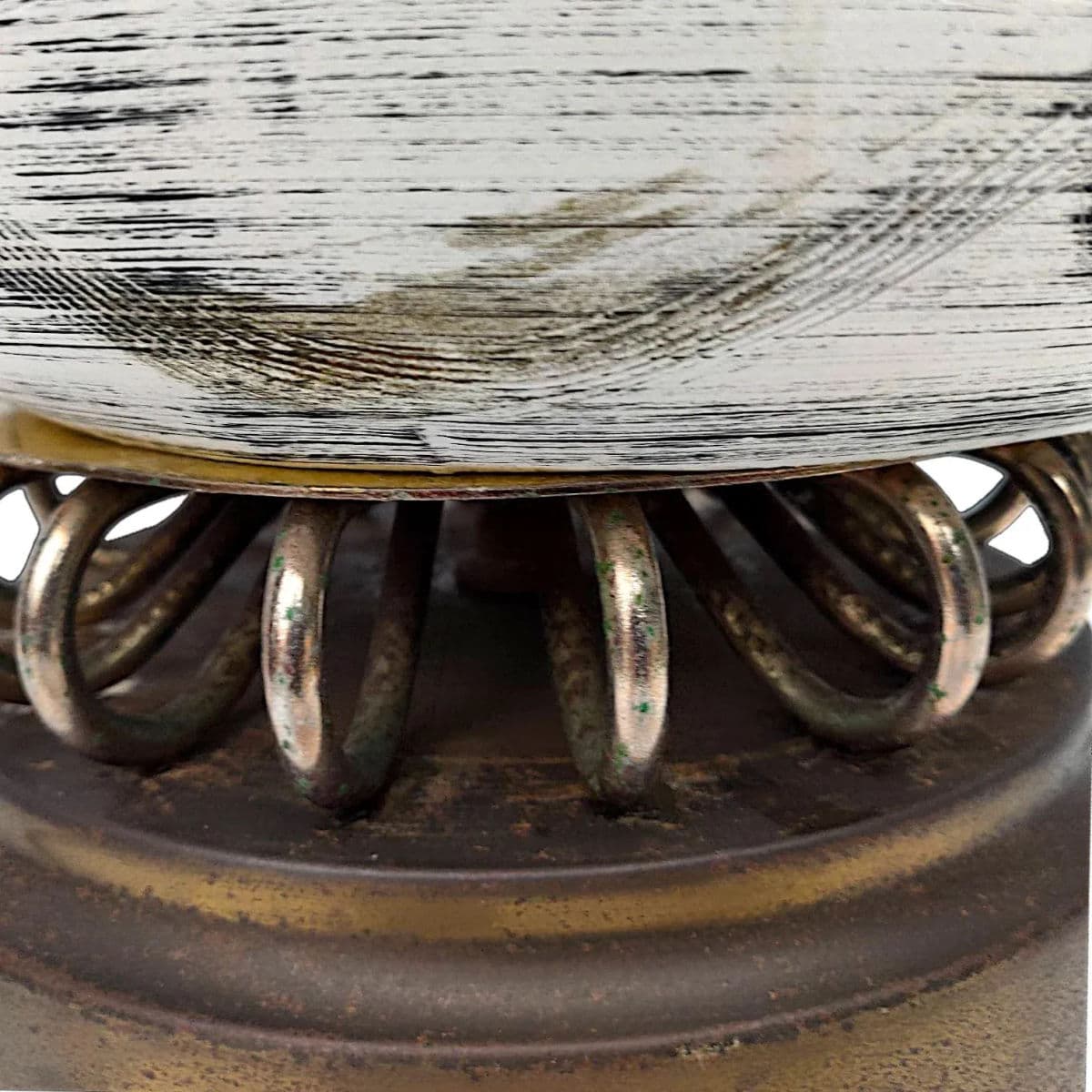 1970s Mid-Century Danish Modern Olive on Cream Sgraffito Ceramic and Brass Table Lamp - Thumbnail 8