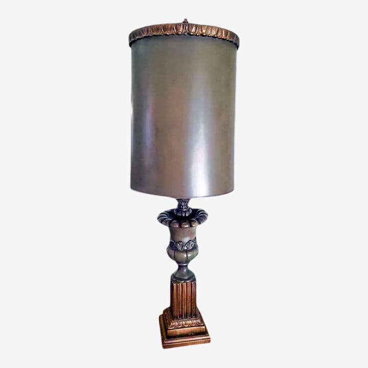 1970s Mid-Century Towering Green Toned Parcel Gilt Empire/Regency Table Lamp - Image 1