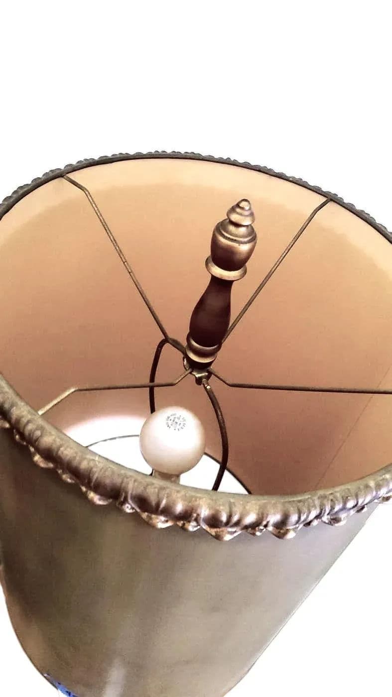 1970s Mid-Century Towering Green Toned Parcel Gilt Empire/Regency Table Lamp - Thumbnail 10