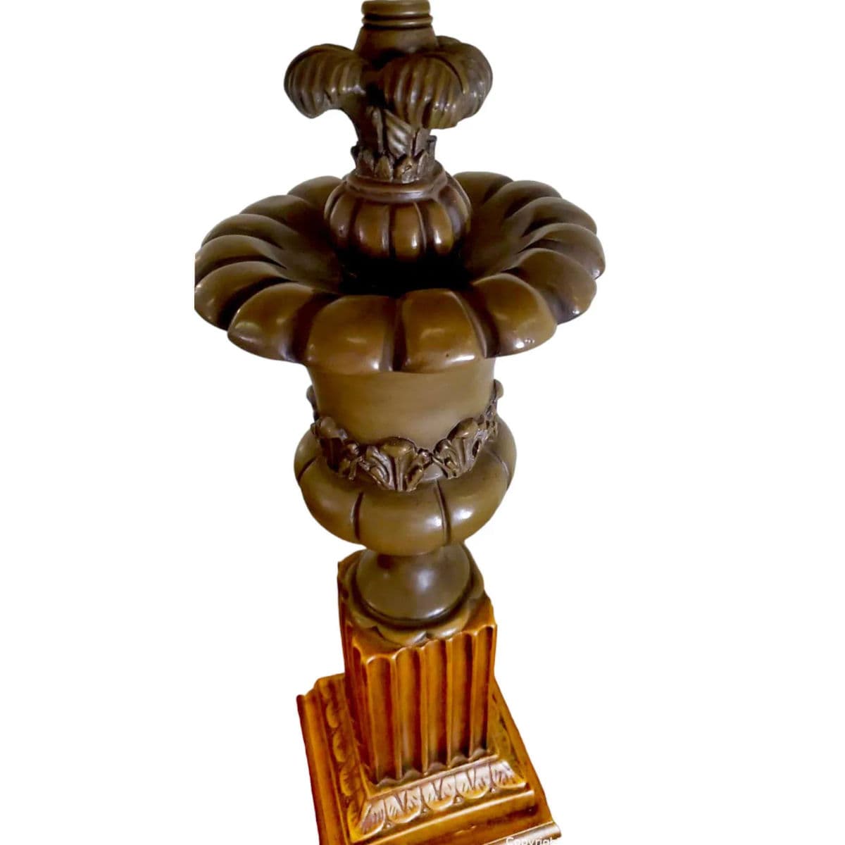 1970s Mid-Century Towering Green Toned Parcel Gilt Empire/Regency Table Lamp - Thumbnail 5