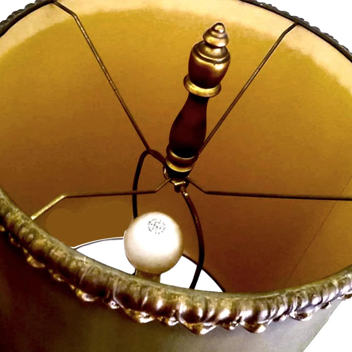 1970s Mid-Century Towering Green Toned Parcel Gilt Empire/Regency Table Lamp - Thumbnail 9