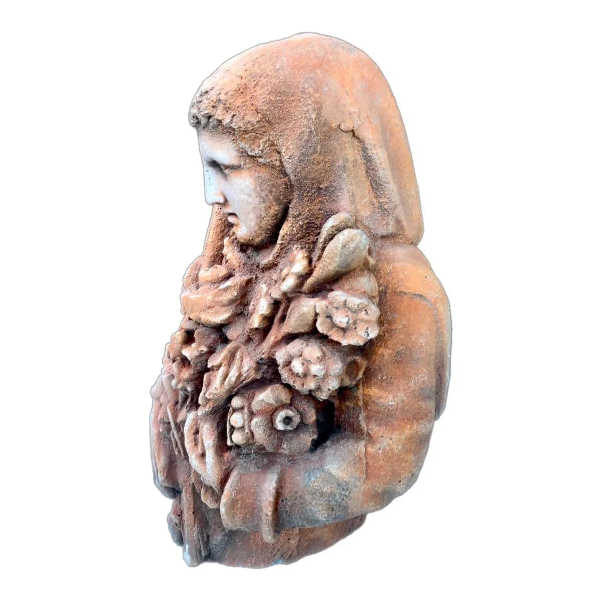 Late 19th Century Italy Solid Sandstone Bust of Woman With Flowers and a Palm Branch - Thumbnail 4