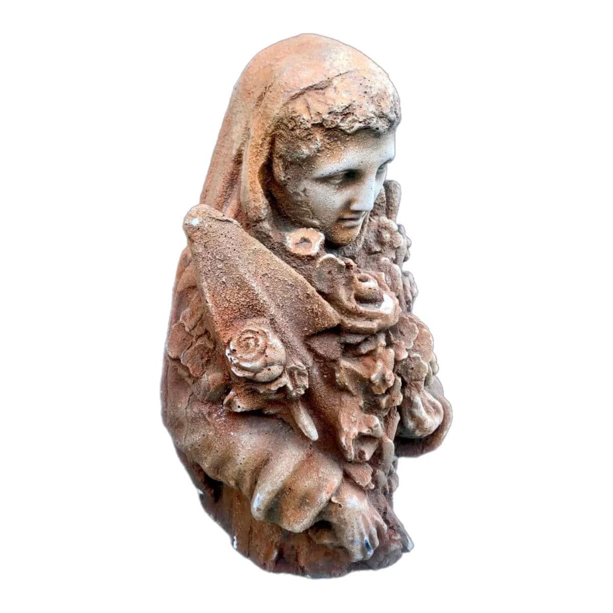 Late 19th Century Italy Solid Sandstone Bust of Woman With Flowers and a Palm Branch - Thumbnail 5