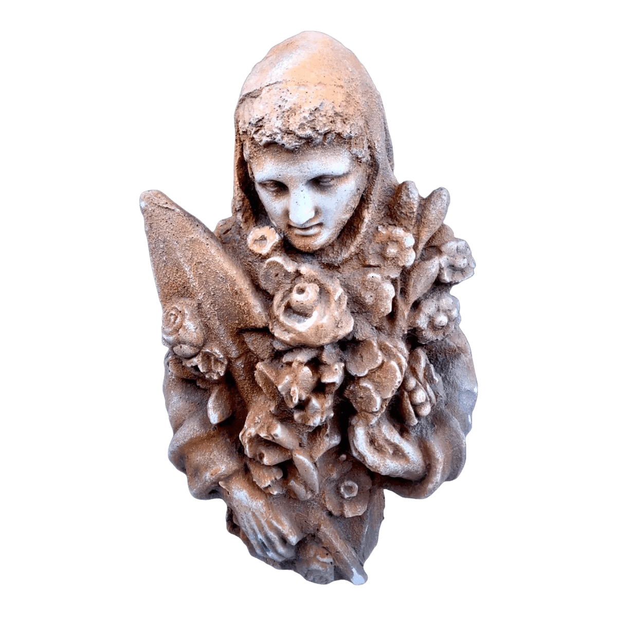 Late 19th Century Italy Solid Sandstone Bust of Woman With Flowers and a Palm Branch - Thumbnail 2
