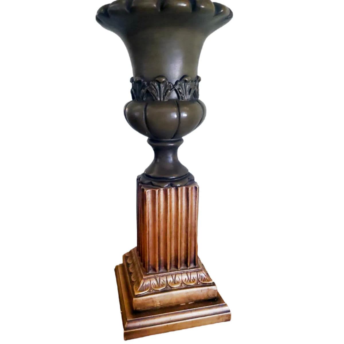 1970s Mid-Century Towering Green Toned Parcel Gilt Empire/Regency Table Lamp - Thumbnail 3