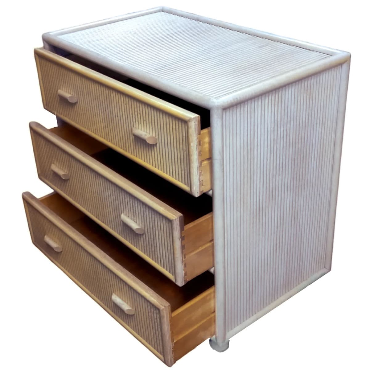 1950s Two Toned Split Pencil Reed Gabriella Crespi Style Three Drawer Chest of Drawers - Thumbnail 5