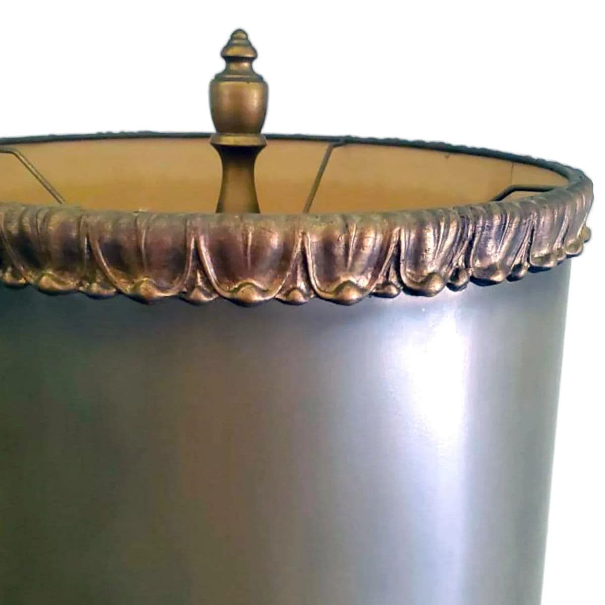 1970s Mid-Century Towering Green Toned Parcel Gilt Empire/Regency Table Lamp - Thumbnail 8