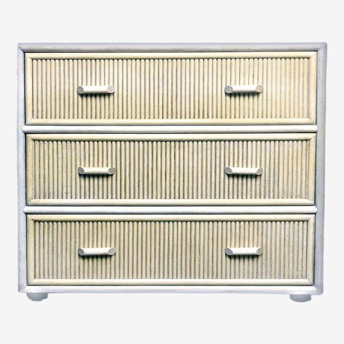 1950s Two Toned Split Pencil Reed Gabriella Crespi Style Three Drawer Chest of Drawers - Image 1